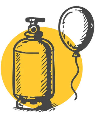 Illustration Ballongas: Heliumflasche mit Luftballon