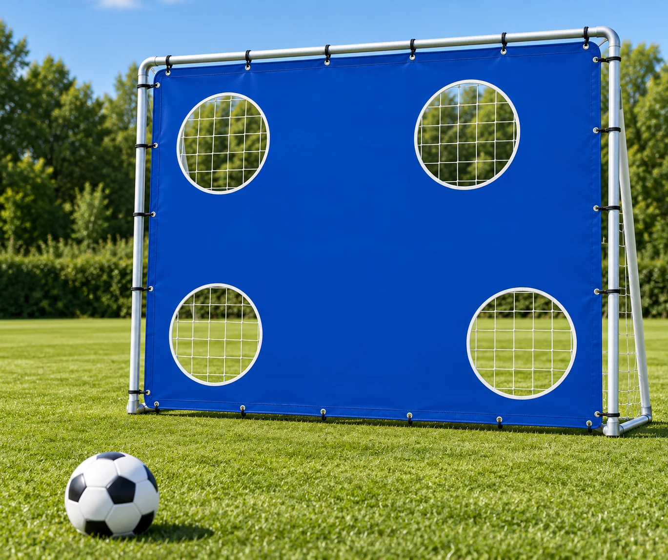 Fußball-Torwand mit Schusslöchern – zum Ausleihen für EVSE-Kunden